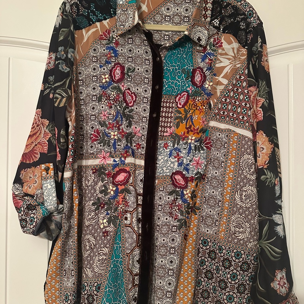 John Mark Floral Patchwork Button-Up Shirt